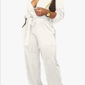 SEXY V NECK JUMPSUIT FOR WOMEN LONG STRAIGHT PANTS WITH POCKETS